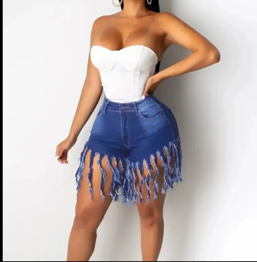 Denim fringe shorts