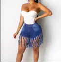 Denim fringe shorts