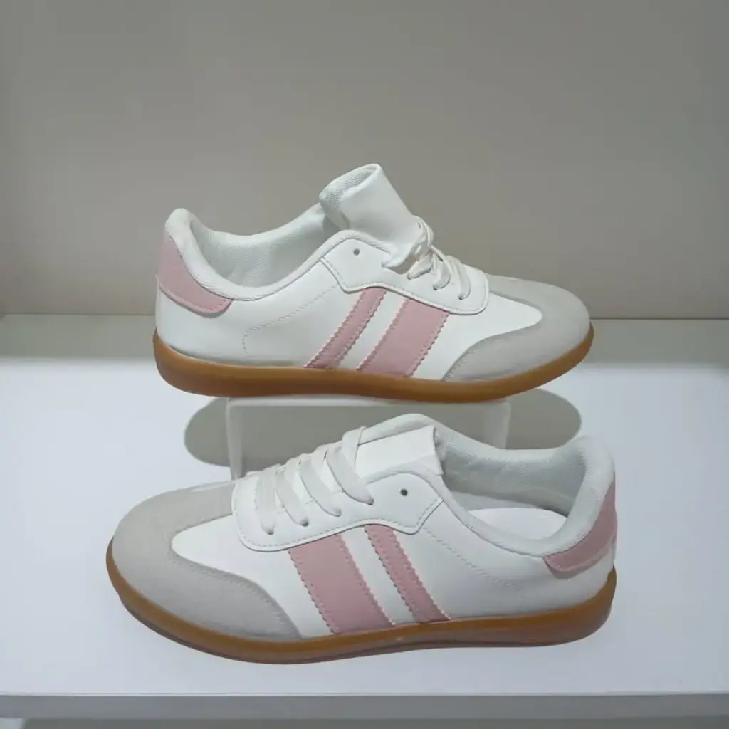 White with Pink Strips Sneakers